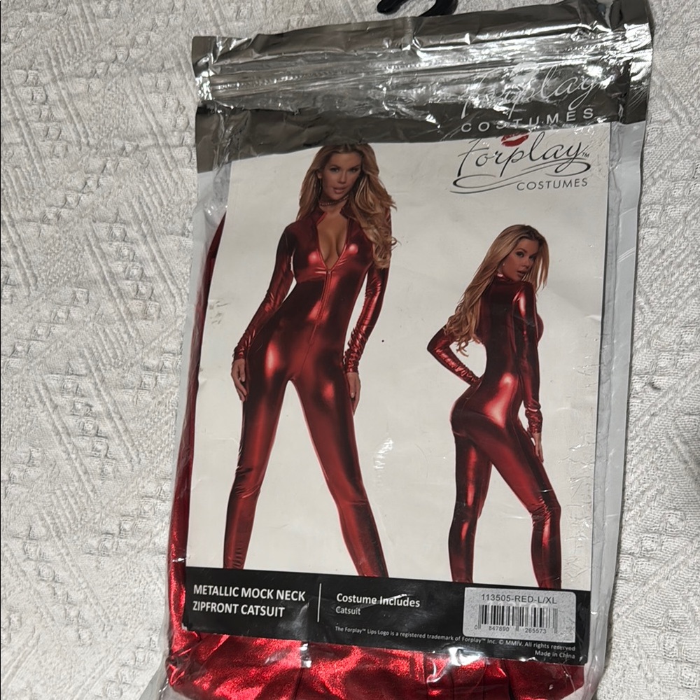 Metallic Red Zipfront Catsuit L/XL